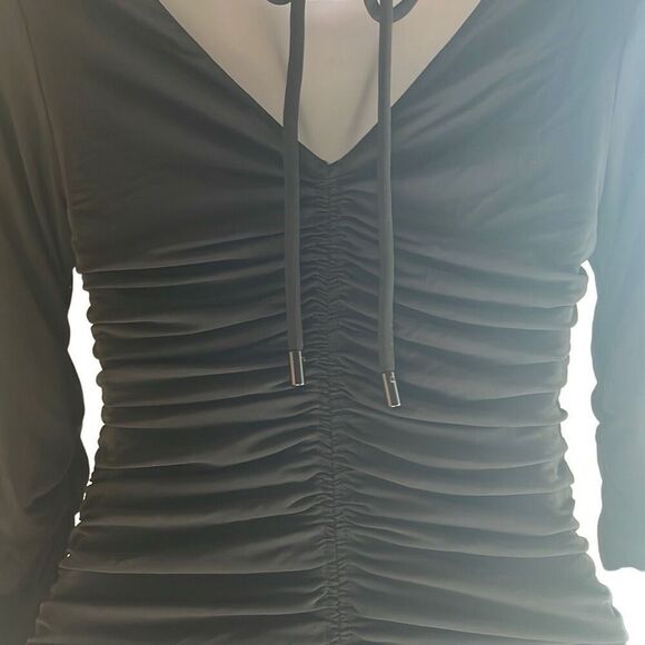 A.L.C. Black Ruched Bodycon Mini Dress Long Sleeve Halter Neck Medium $495 NWT - Picture 6 of 16